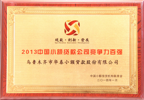 2013中國小額貸款公司競(jìng)爭(zhēng)力百強(qiáng)